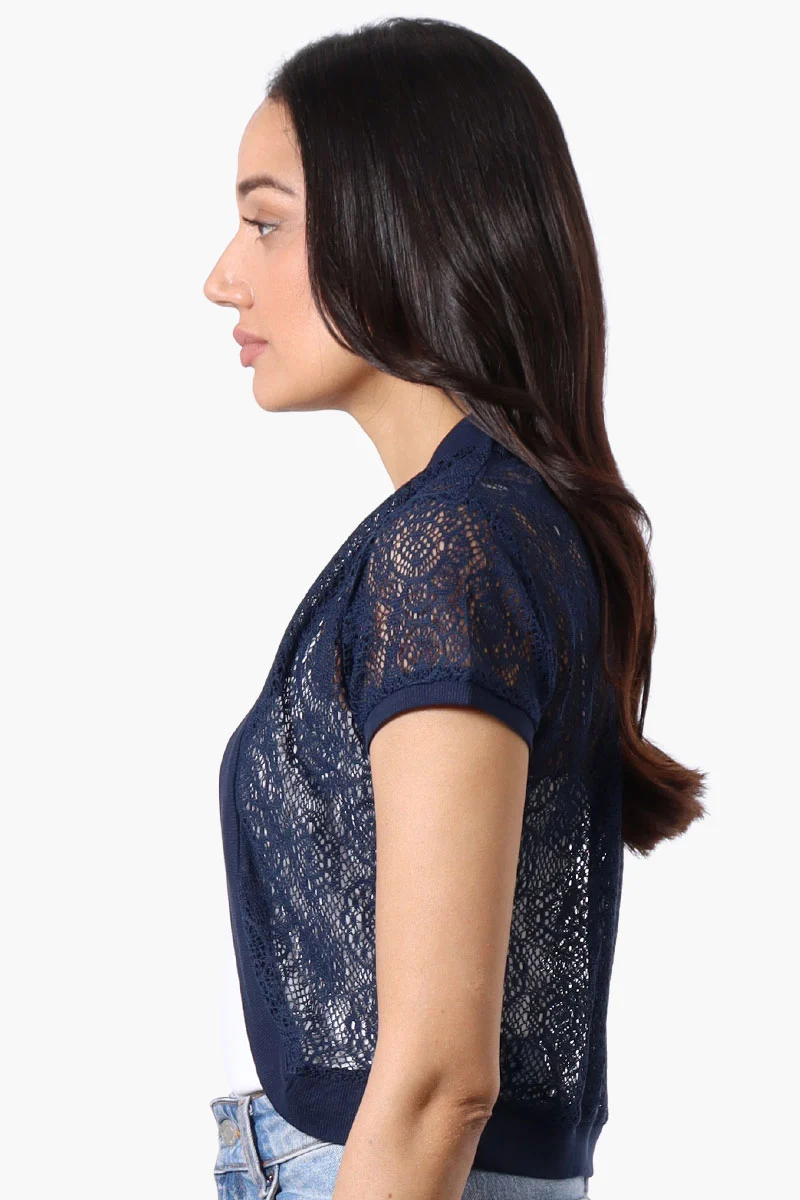 Open Lace Shrug Cardigan - Navy - Image 2