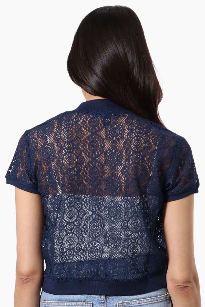 Open Lace Shrug Cardigan - Navy - Image 3