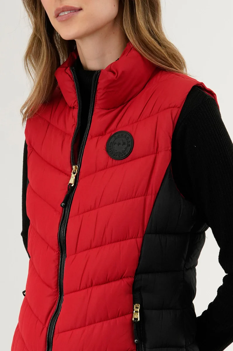Chevron Quilted Vest - Red - Image 4