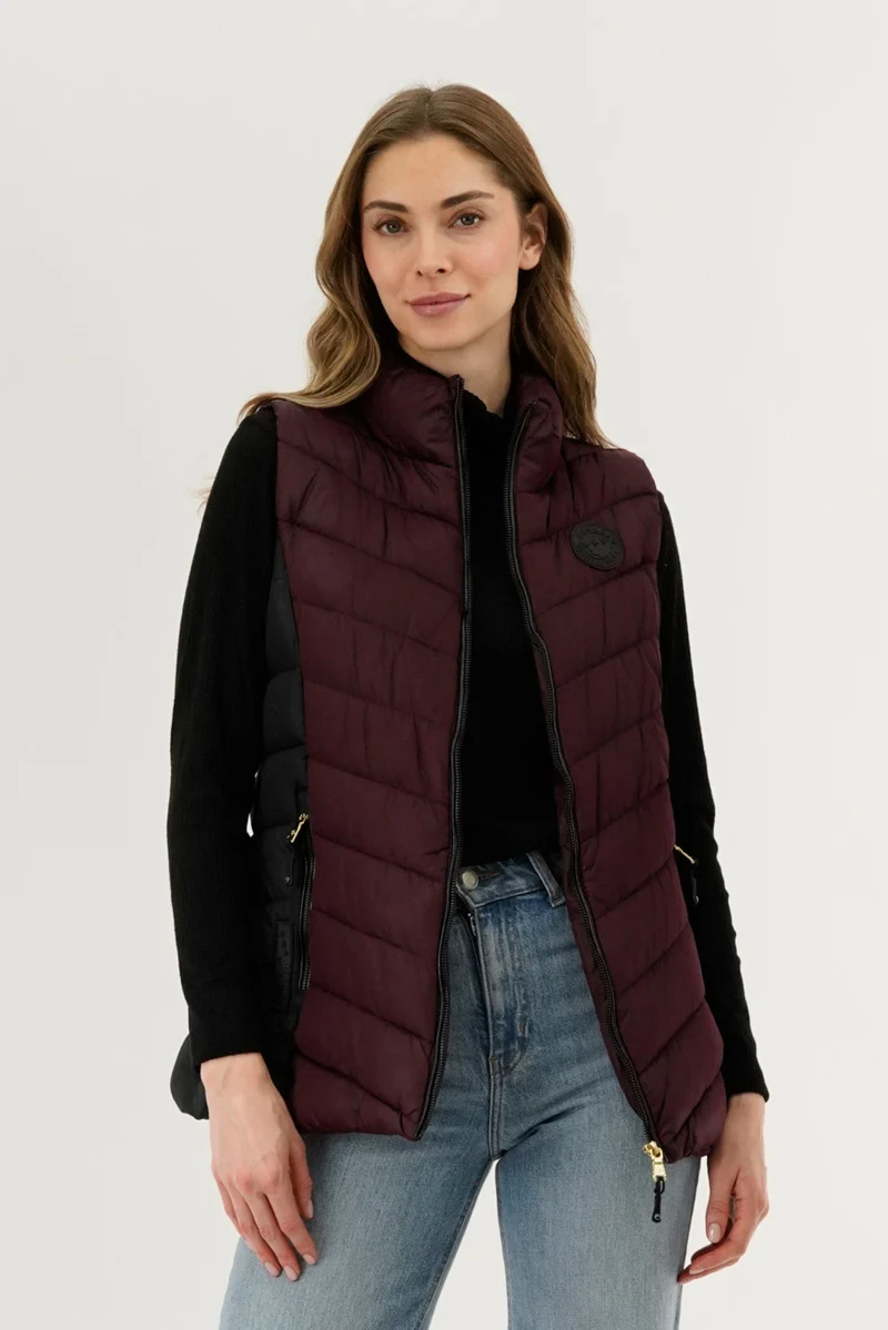 Chevron Quilted Vest - Burgundy
