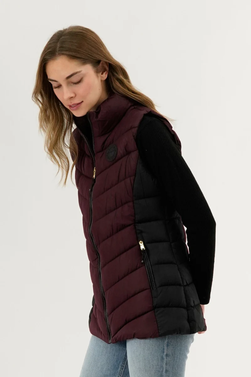 Chevron Quilted Vest - Burgundy - Image 2