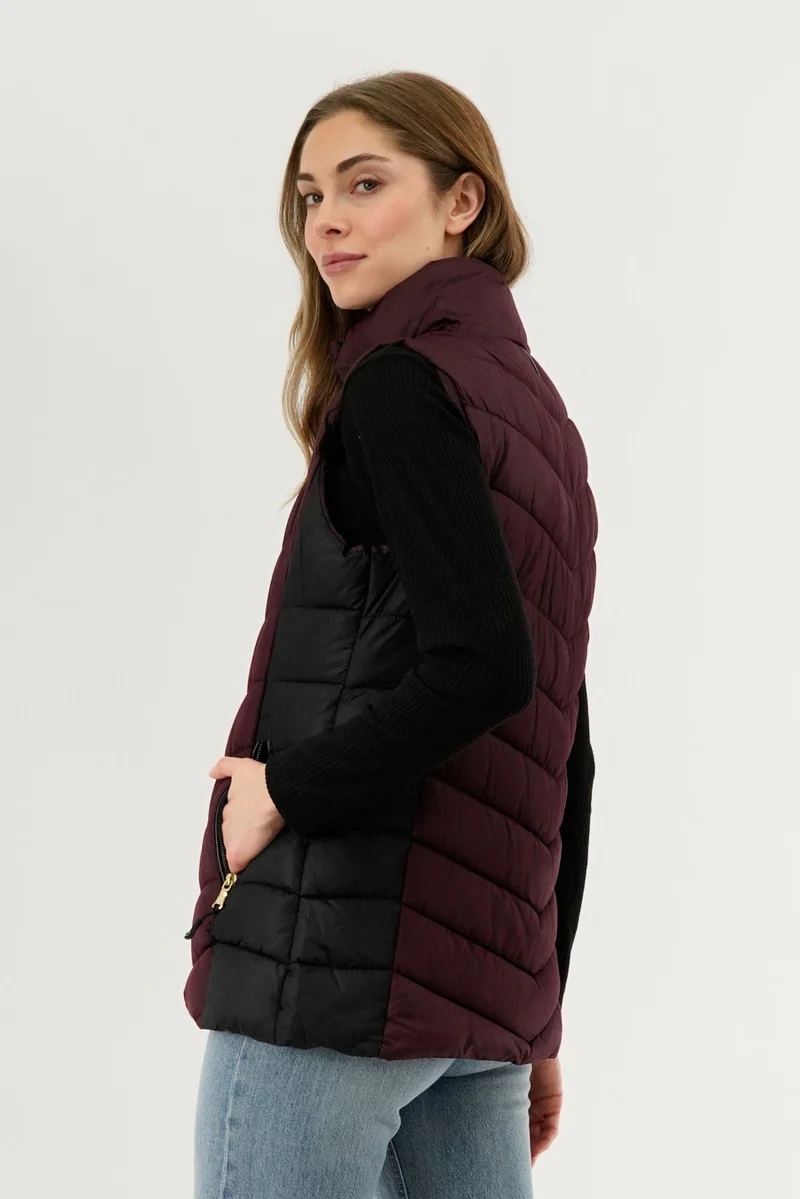 Chevron Quilted Vest - Burgundy - Image 3