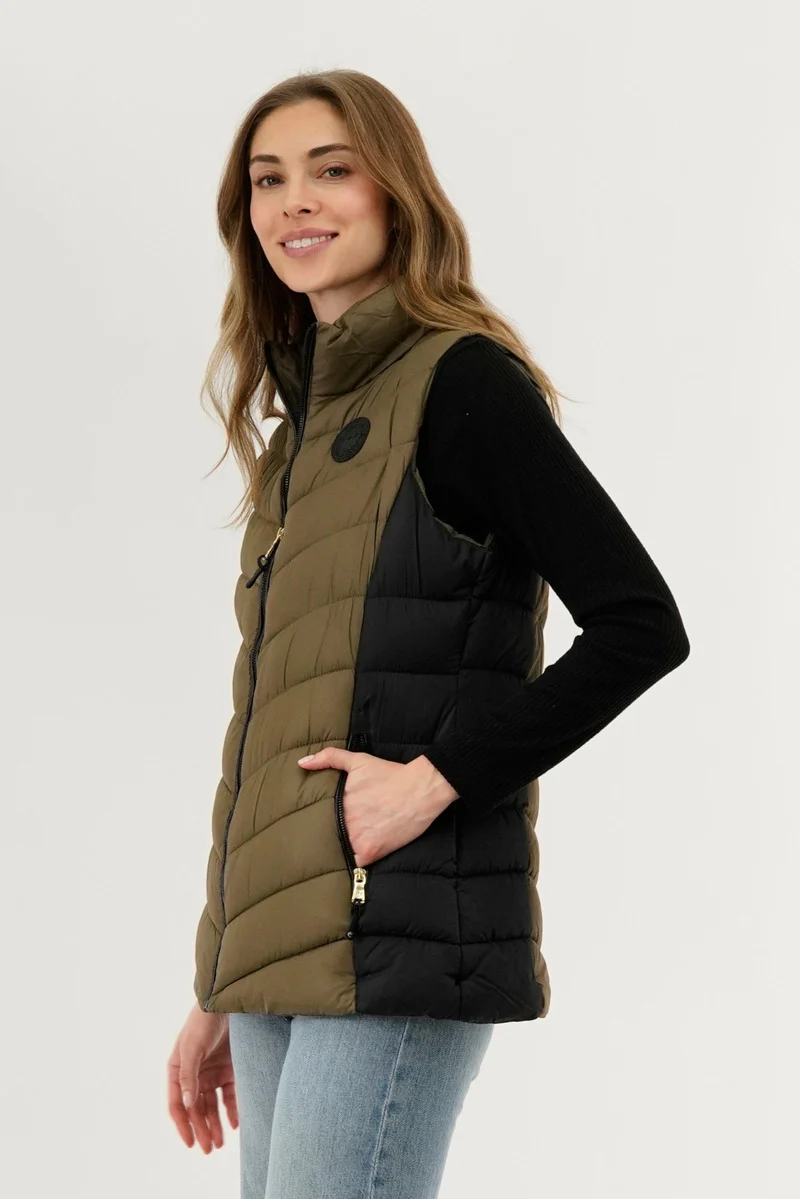 Chevron Quilted Vest - Olive - Image 2