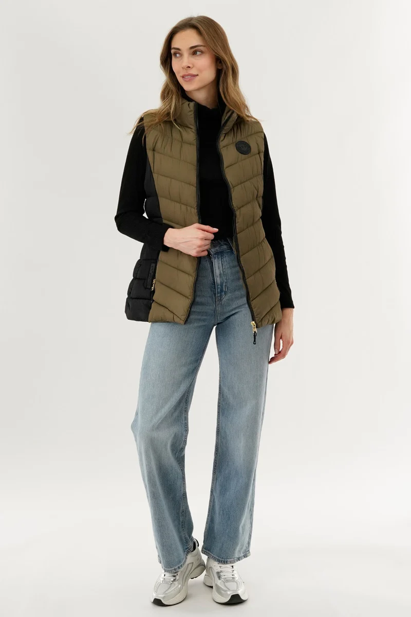 Chevron Quilted Vest - Olive - Image 5