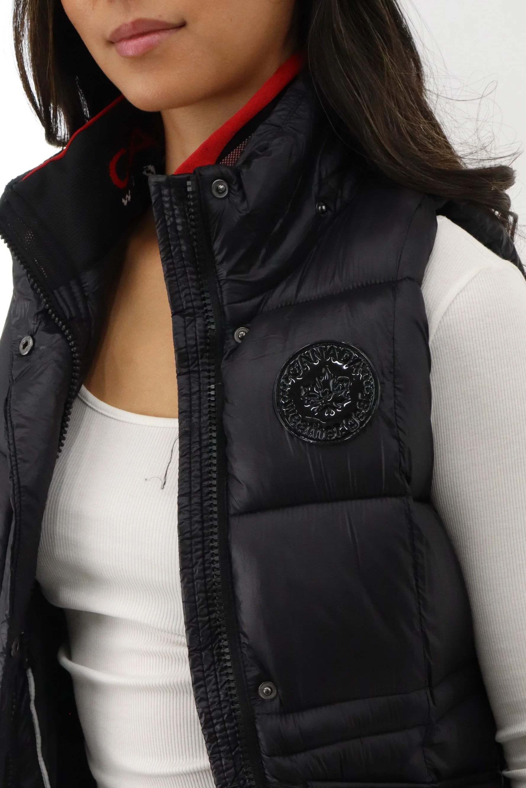Long Quilted Shiny Vest - Black - Image 4