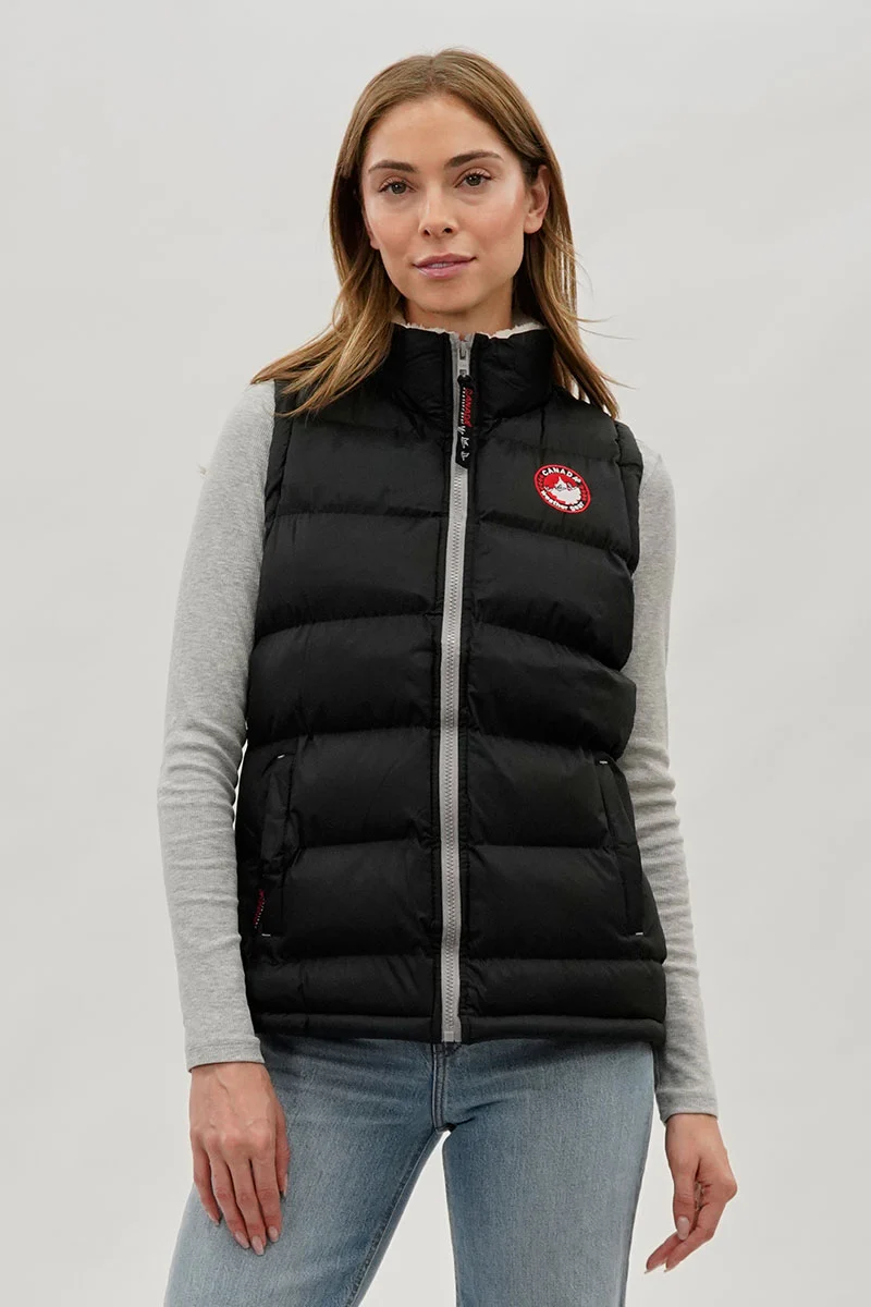 Fleece Lined Collar Puffer Vest - Black