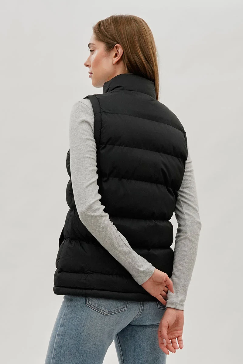 Fleece Lined Collar Puffer Vest - Black - Image 3