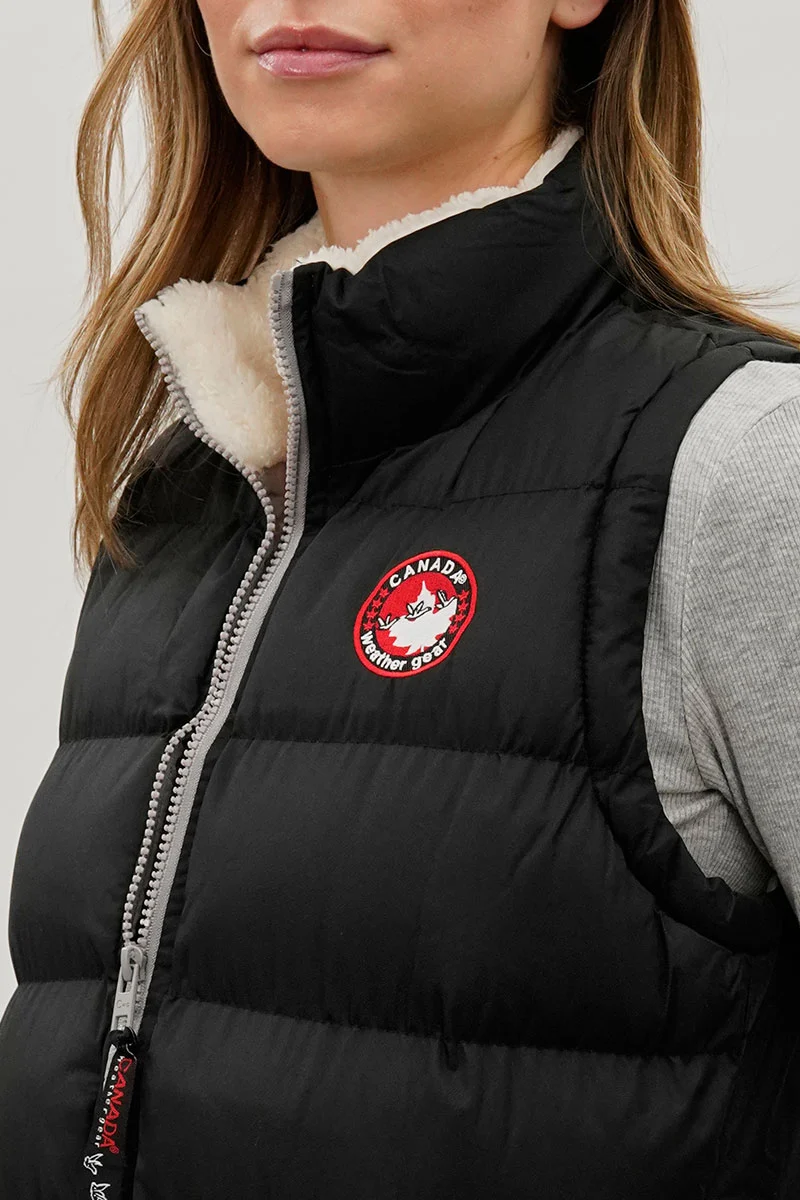 Fleece Lined Collar Puffer Vest - Black - Image 4