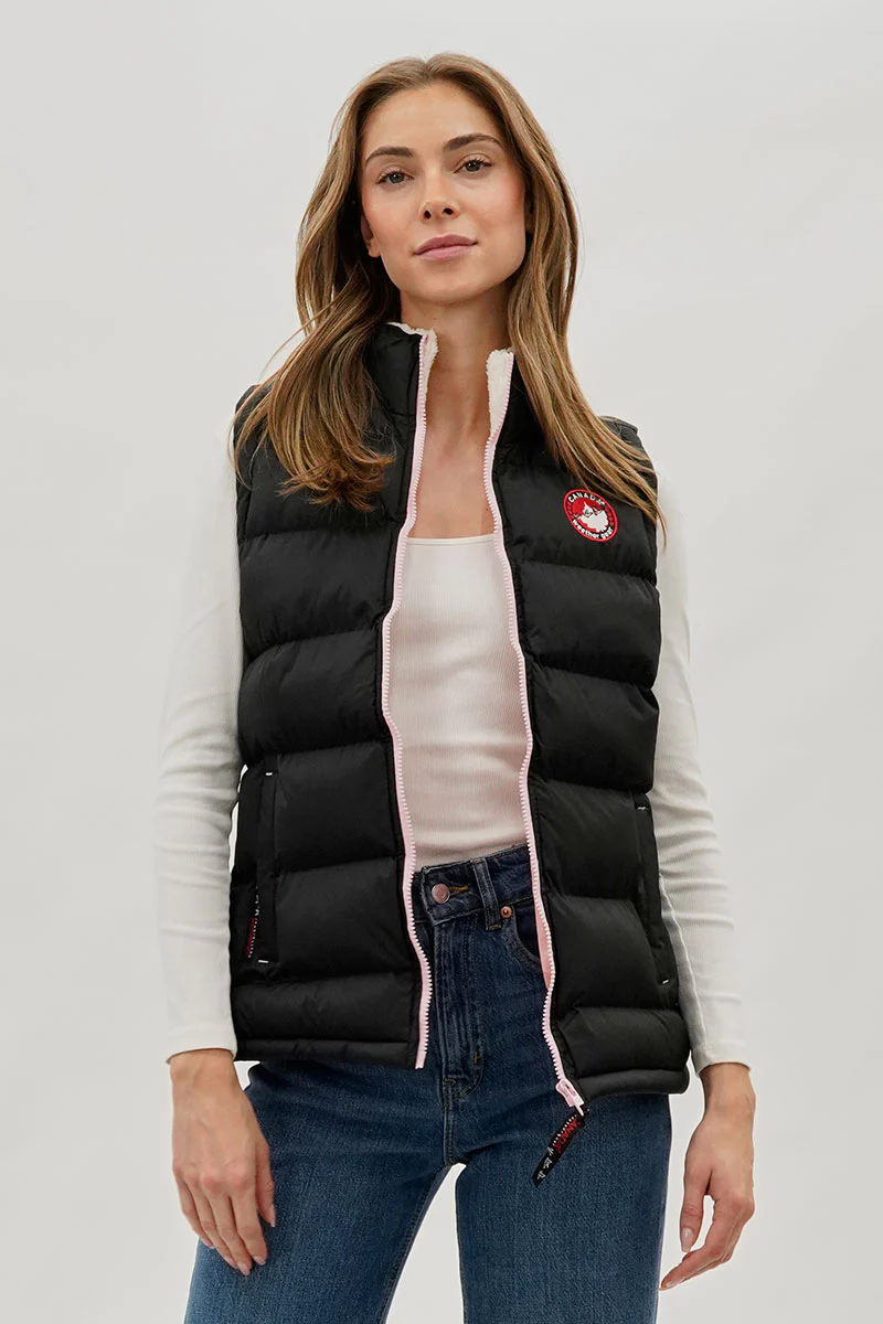 Fleece Lined Collar Puffer Vest - Black