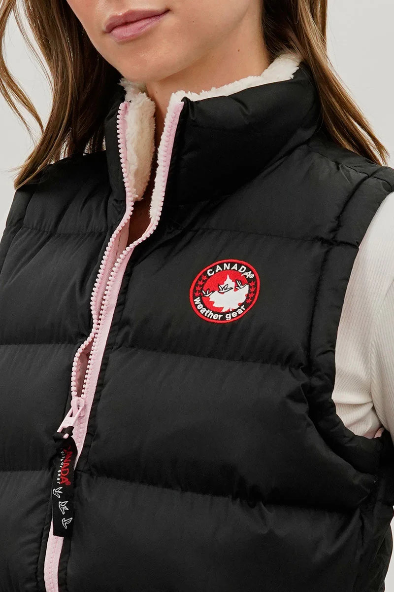 Fleece Lined Collar Puffer Vest - Black - Image 4