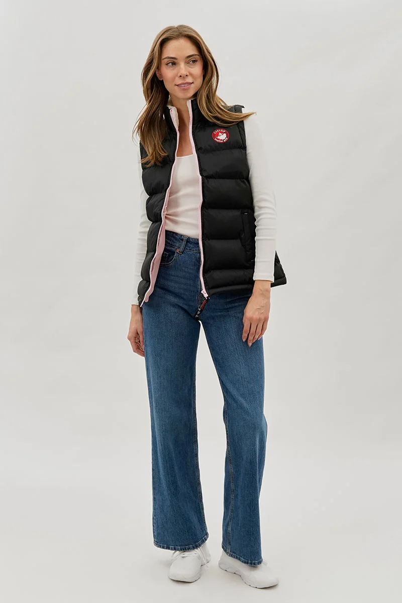 Fleece Lined Collar Puffer Vest - Black - Image 5