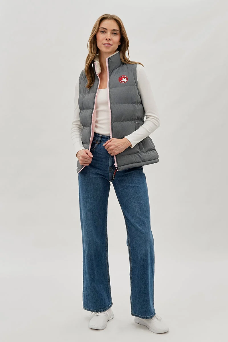 Fleece Lined Collar Puffer Vest - Grey - Image 5