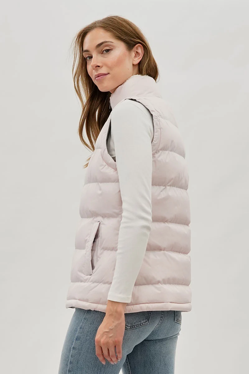 Fleece Lined Collar Puffer Vest - Blush - Image 3