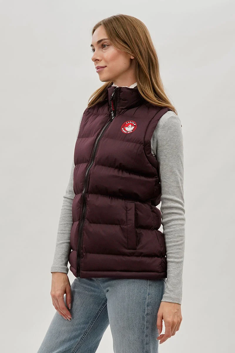 Fleece Lined Collar Puffer Vest - Burgundy - Image 2