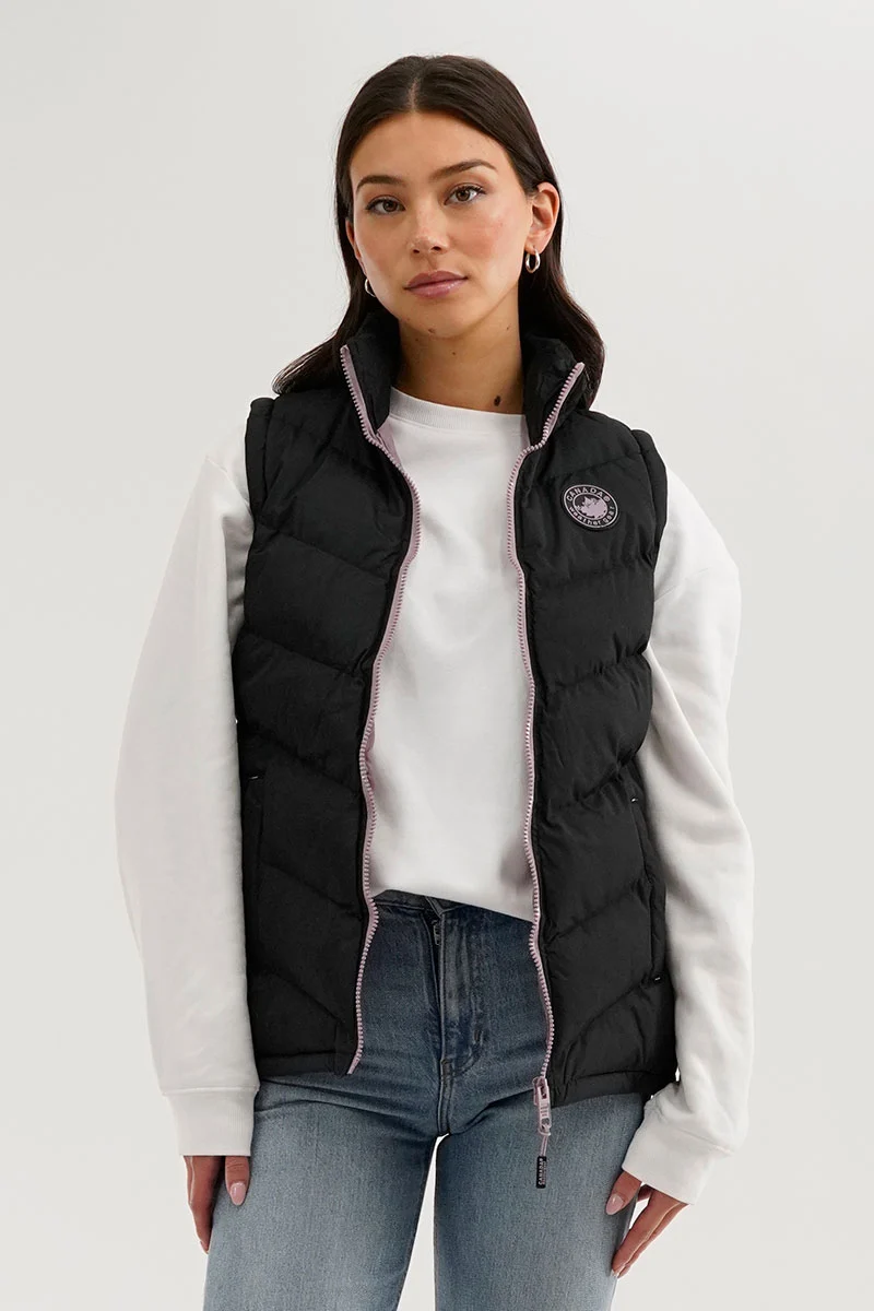 Chevron Puffer Vest - Black