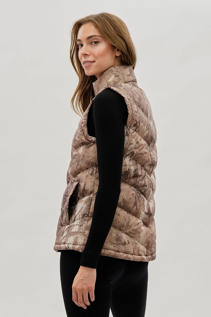 Camo Print Chevron Puffer Vest - Brown - Image 3