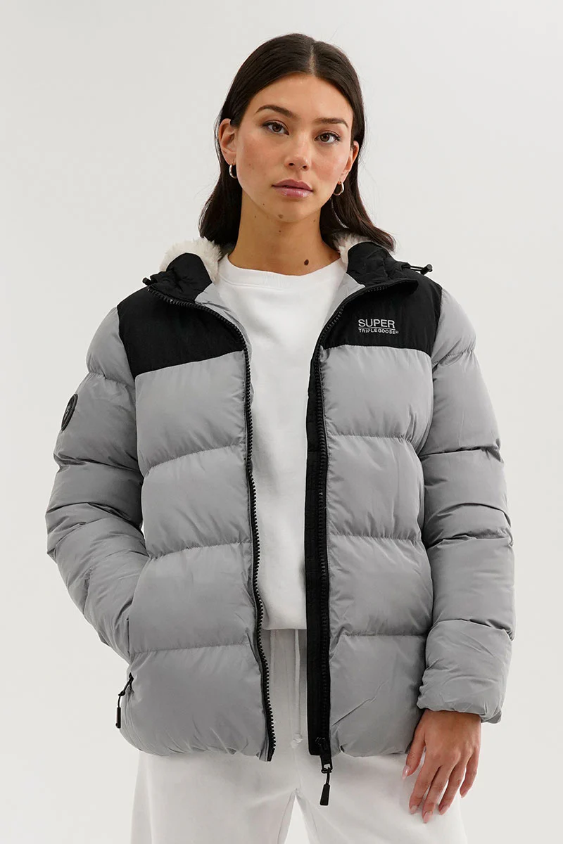 Colour Block Bomber Jacket - Grey