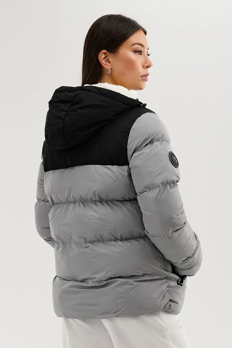 Colour Block Bomber Jacket - Grey - Image 3