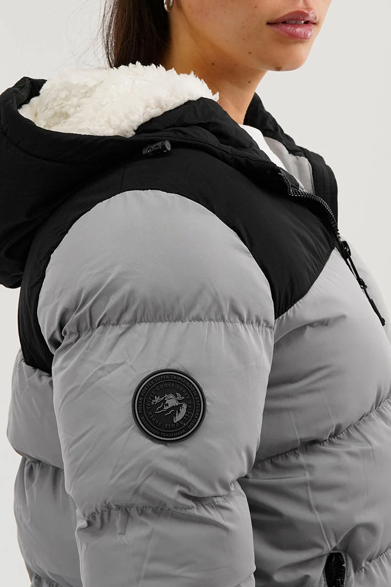 Colour Block Bomber Jacket - Grey - Image 4