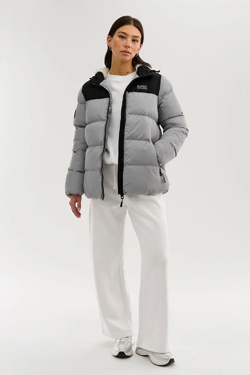 Colour Block Bomber Jacket - Grey - Image 5