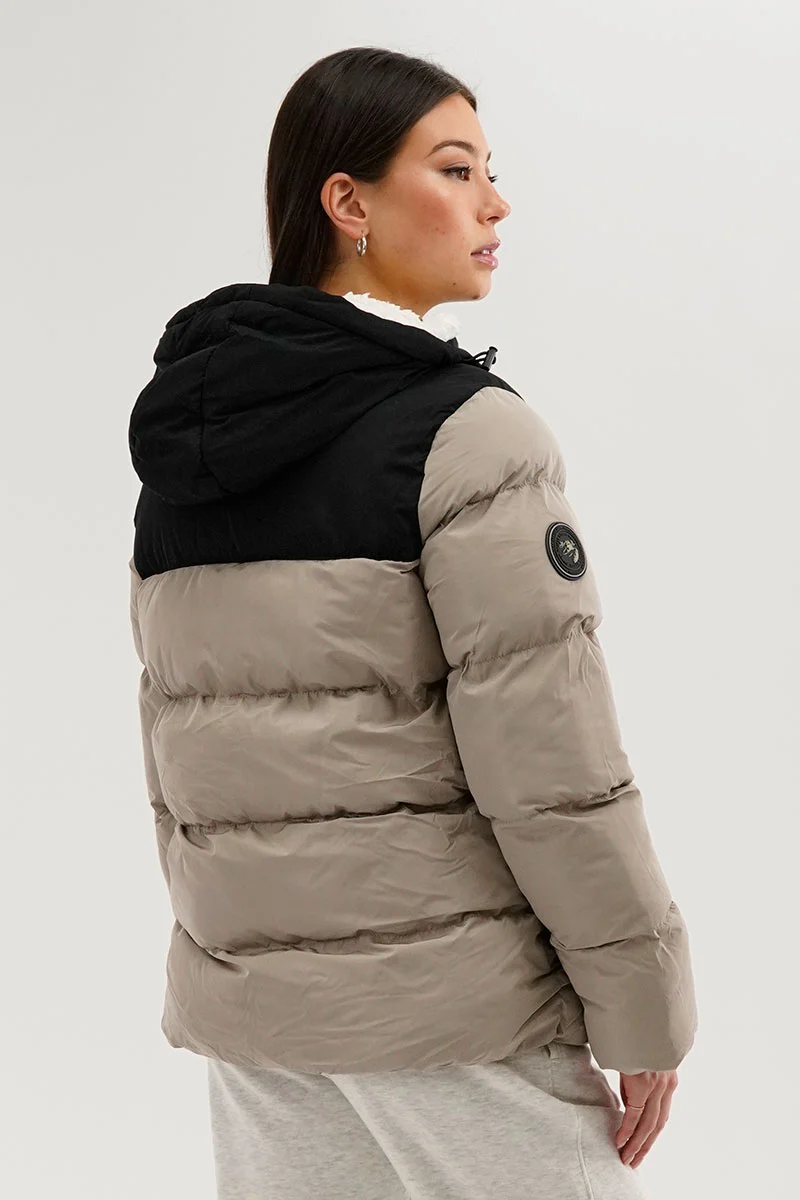 Colour Block Bomber Jacket - Beige - Image 3