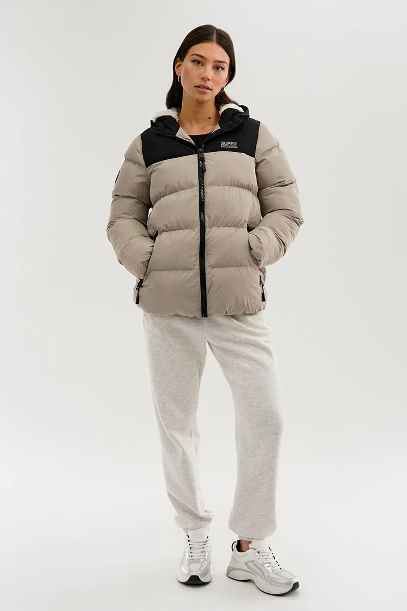 Colour Block Bomber Jacket - Beige - Image 5