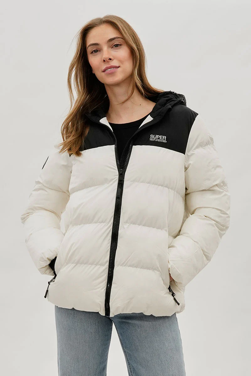 Colour Block Bomber Jacket - White