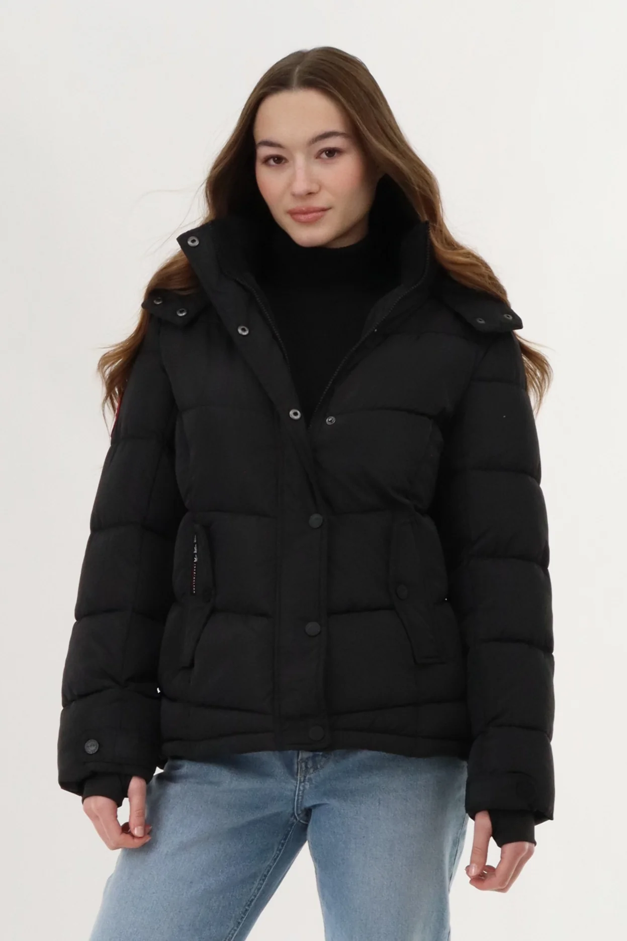 Hooded Puffer Bomber Jacket - Black