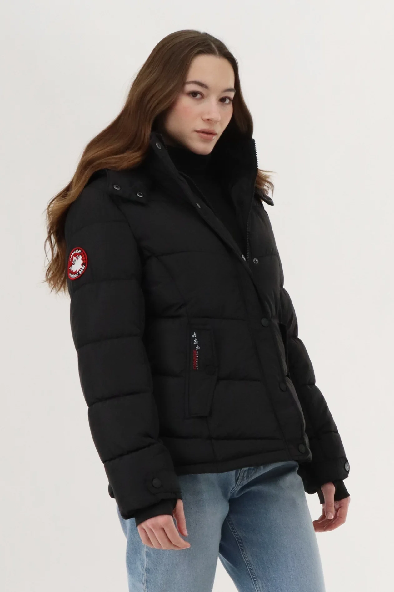 Hooded Puffer Bomber Jacket - Black - Image 2