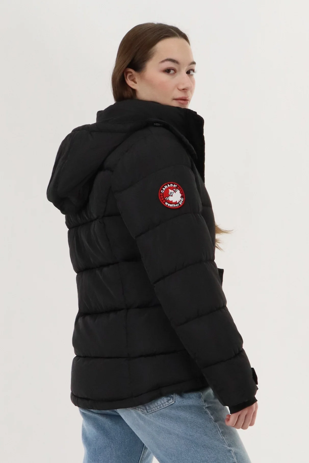 Hooded Puffer Bomber Jacket - Black - Image 3