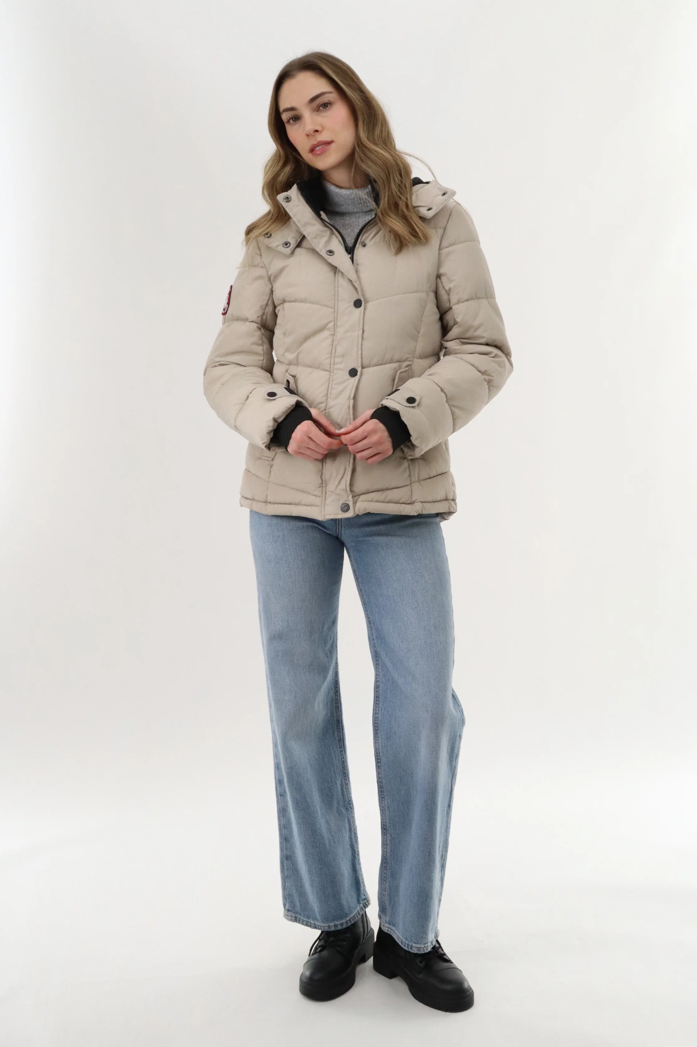 Short Puffer Bomber Jacket - Beige - Image 5