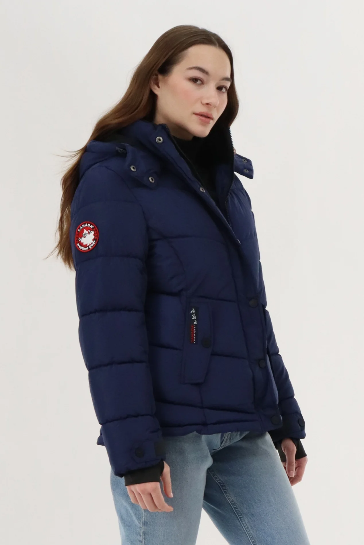 Hooded Puffer Bomber Jacket - Navy - Image 2