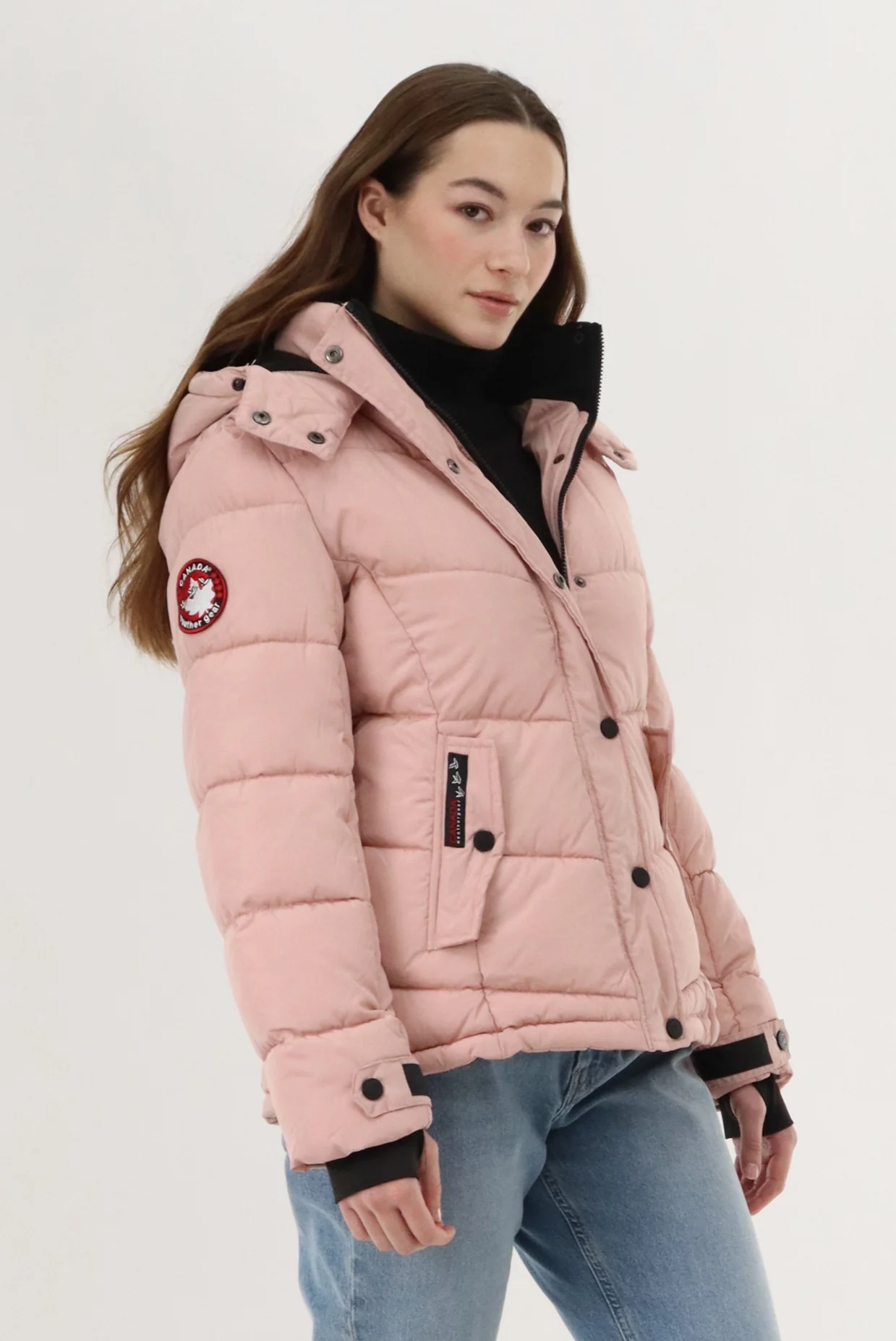 Hooded Puffer Bomber Jacket - Blush - Image 2
