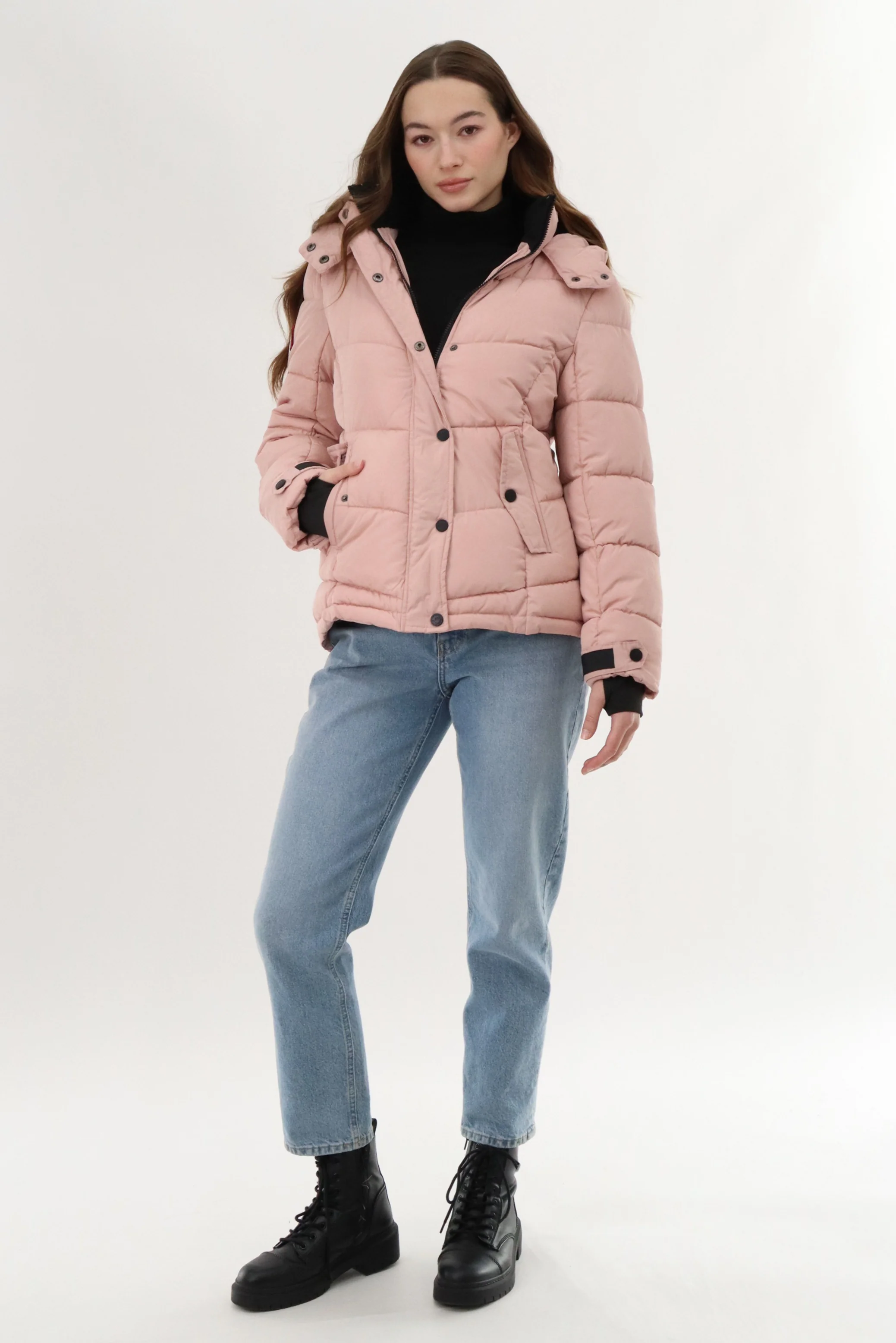 Hooded Puffer Bomber Jacket - Blush - Image 5