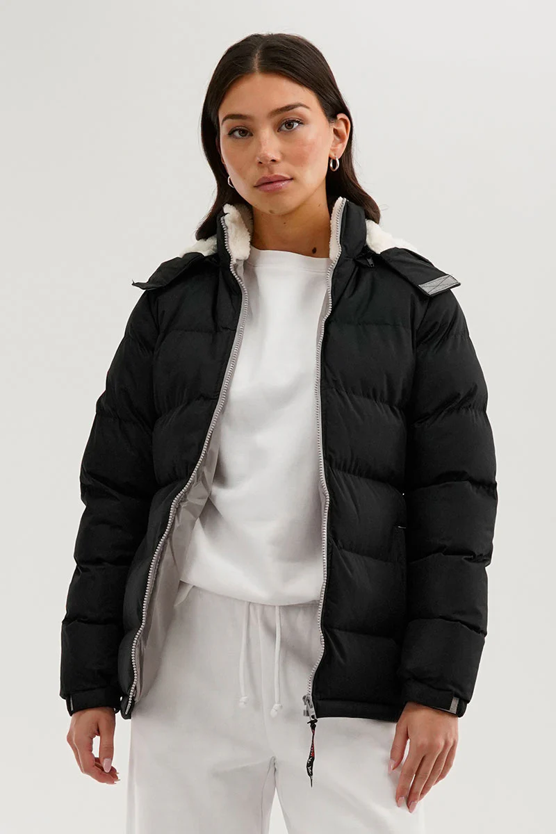 Sherpa Lined Collar Bomber Jacket - Black