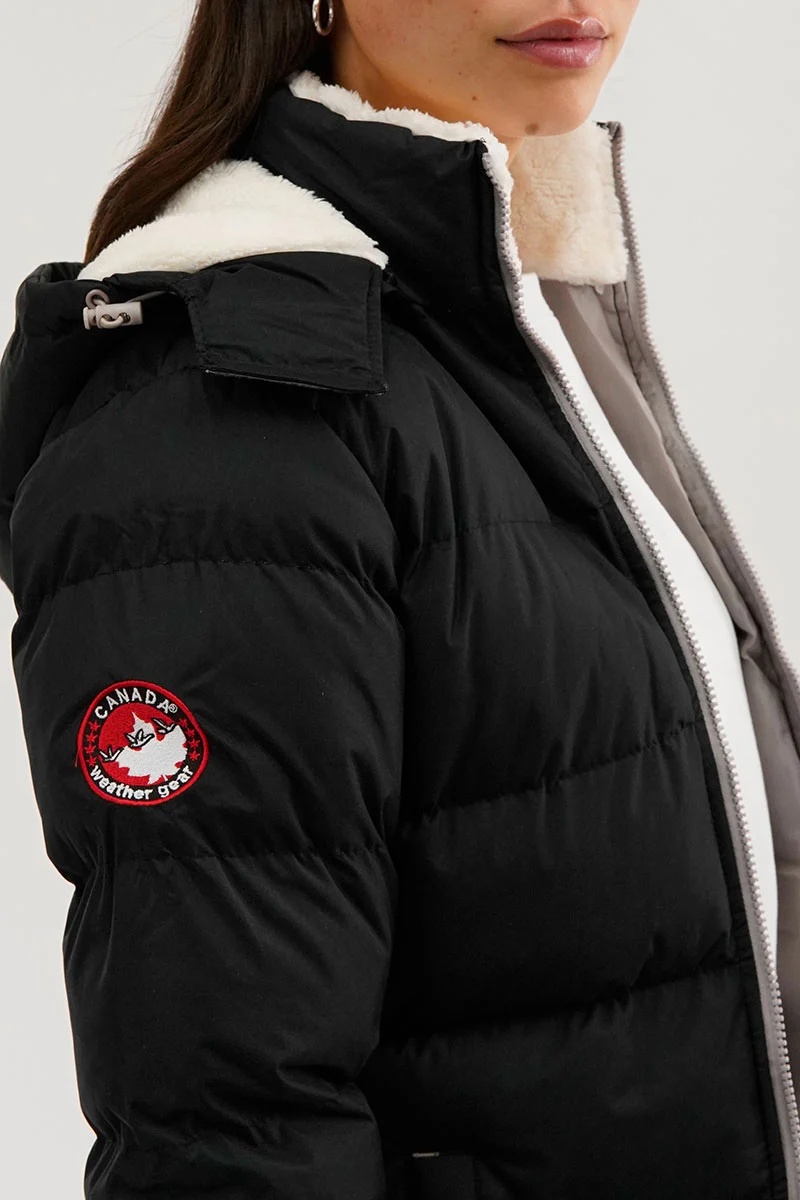 Sherpa Lined Collar Bomber Jacket - Black - Image 4