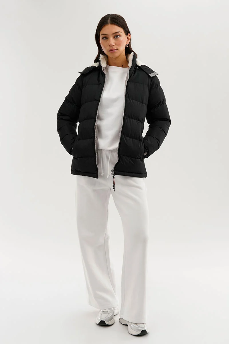 Sherpa Lined Collar Bomber Jacket - Black - Image 5