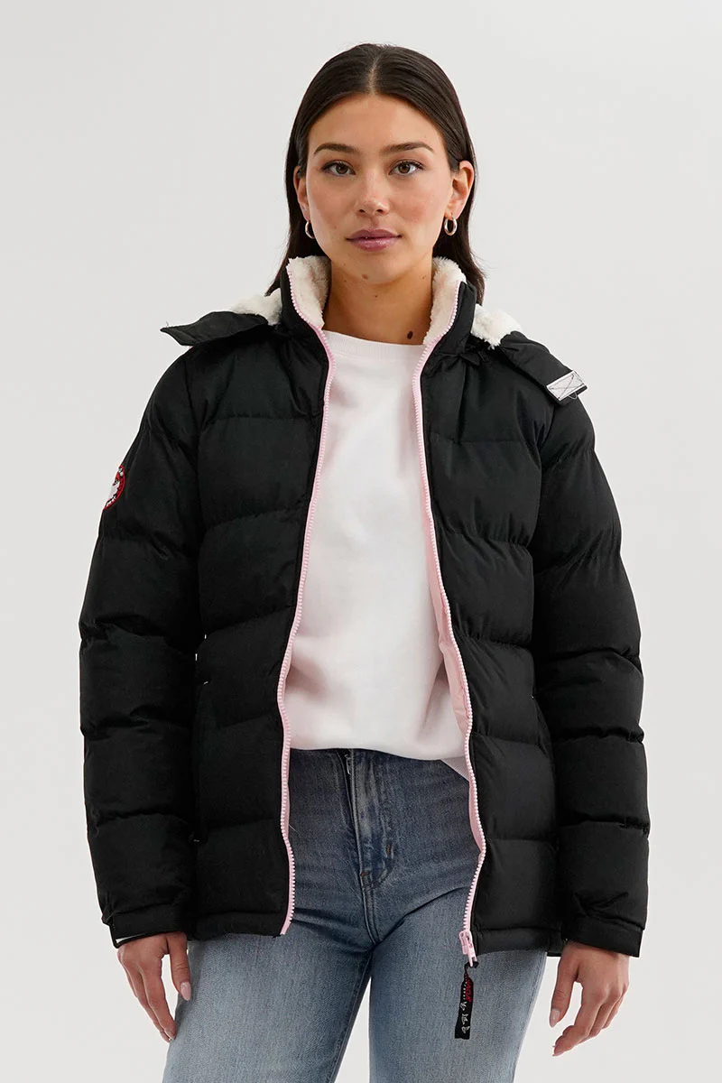 Sherpa Lined Collar Bomber Jacket - Black
