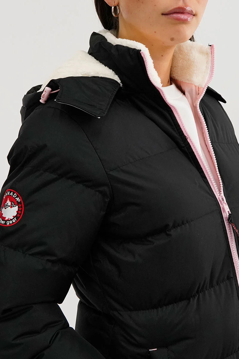 Sherpa Lined Collar Bomber Jacket - Black - Image 4