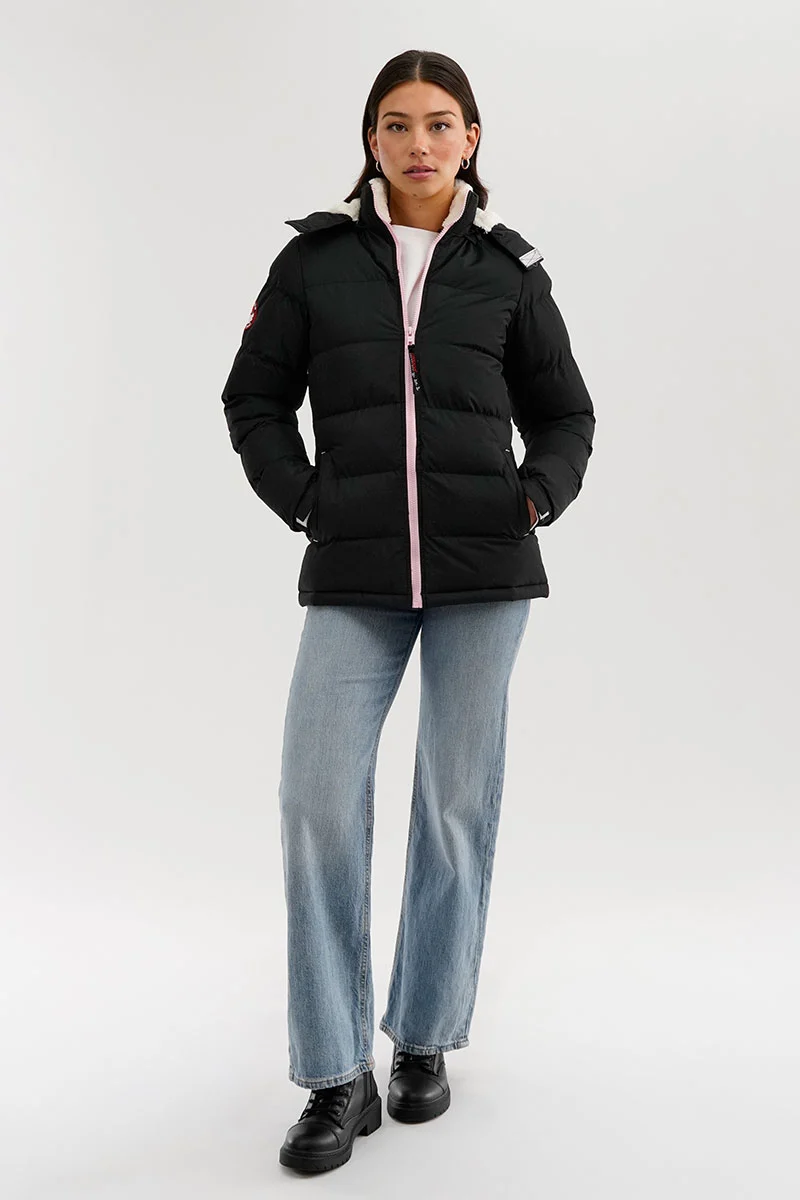 Sherpa Lined Collar Bomber Jacket - Black - Image 5
