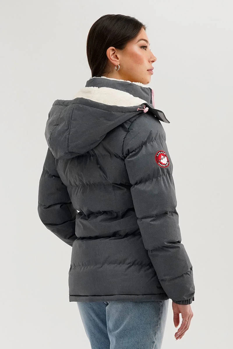 Sherpa Lined Collar Bomber Jacket - Grey - Image 3