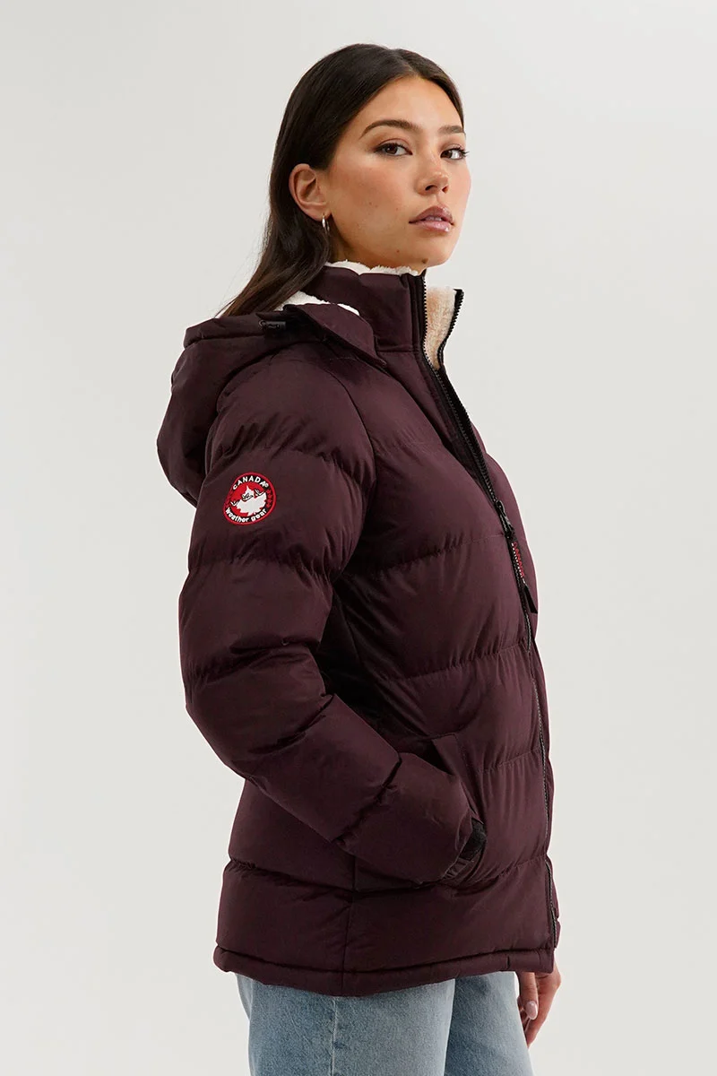 Sherpa Lined Collar Bomber Jacket - Burgundy - Image 2