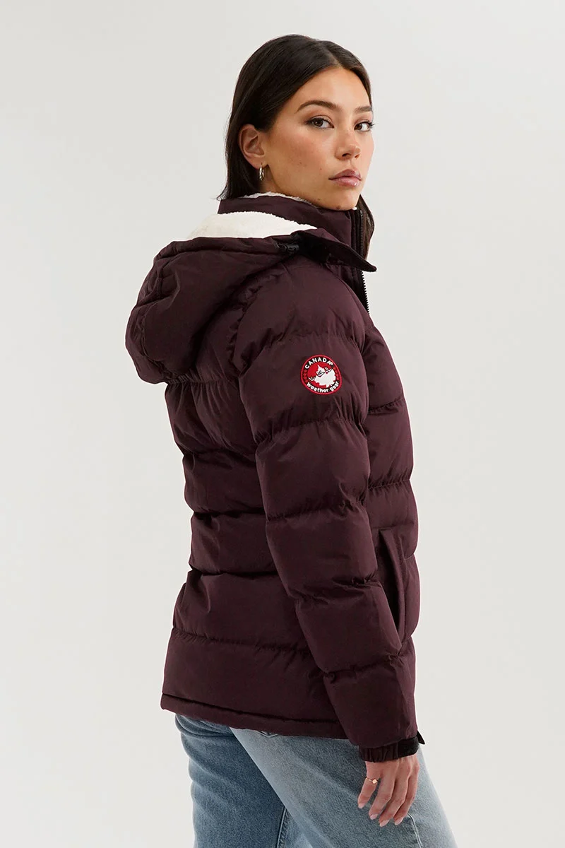 Sherpa Lined Collar Bomber Jacket - Burgundy - Image 3