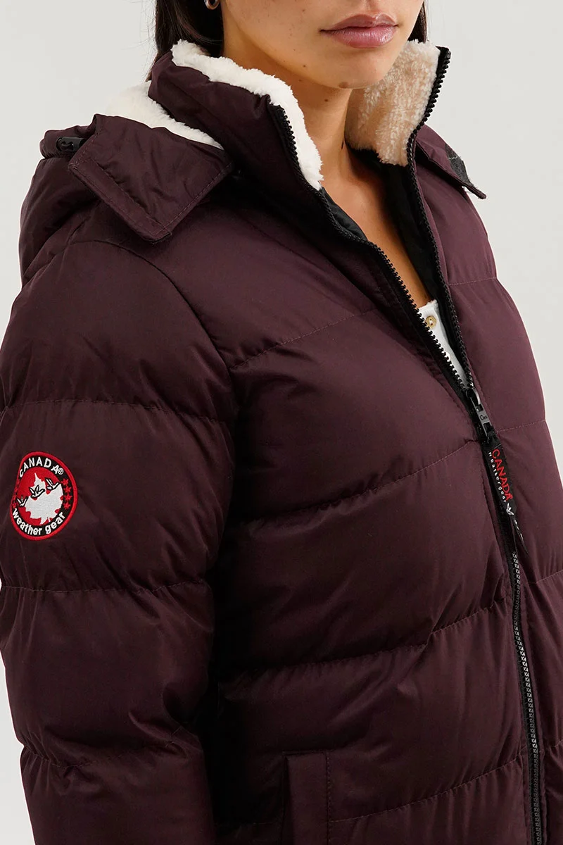 Sherpa Lined Collar Bomber Jacket - Burgundy - Image 4
