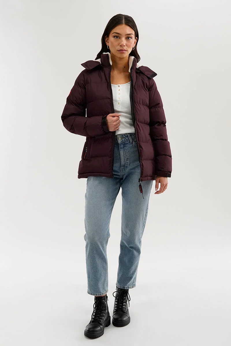 Sherpa Lined Collar Bomber Jacket - Burgundy - Image 5