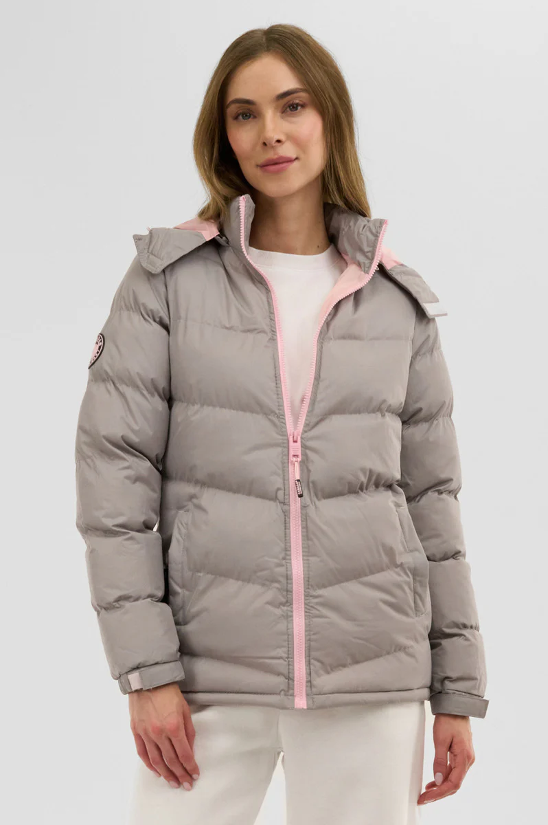 Chevron Bubble Bomber Jacket - Stone