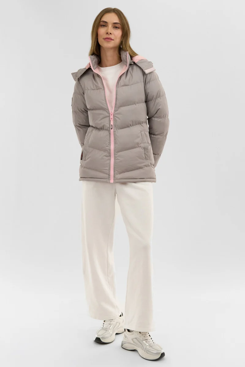 Chevron Bubble Bomber Jacket - Stone - Image 5