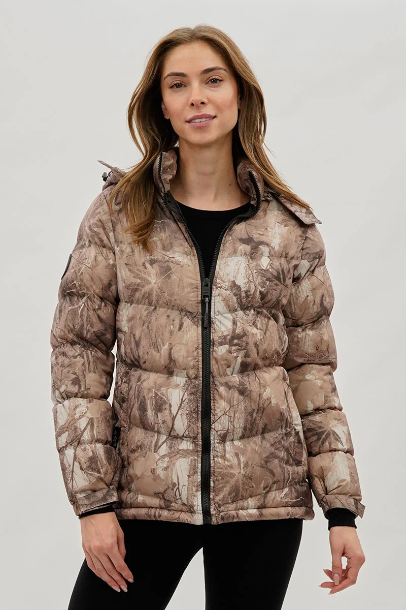 Camo Print Chevron Bomber Jacket - Brown