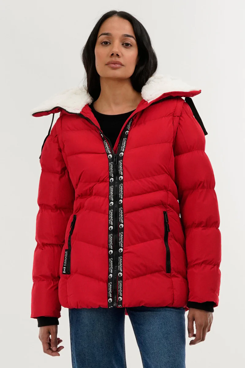 Zip Off Sleeve Bomber Jacket - Red