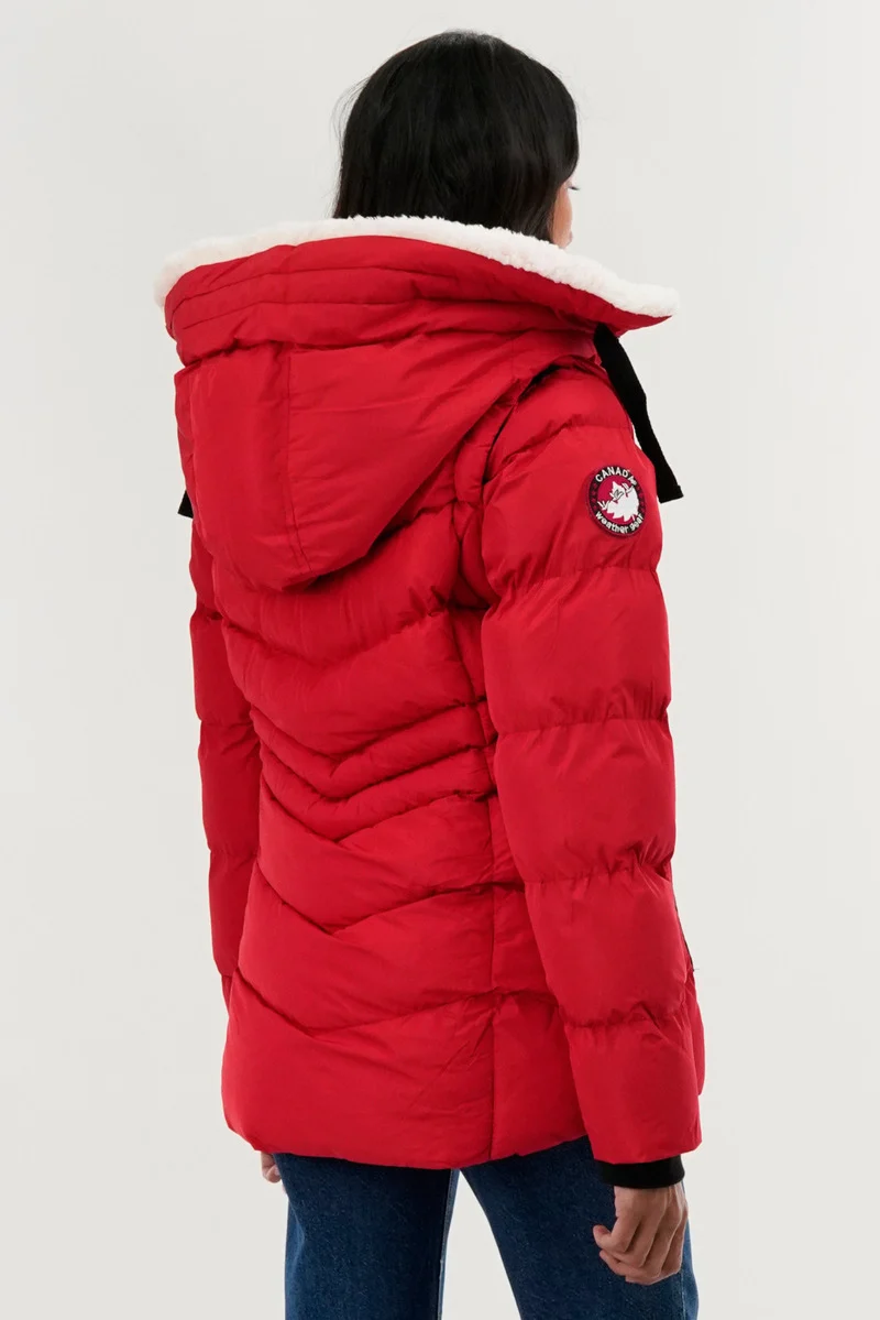 Zip Off Sleeve Bomber Jacket - Red - Image 3